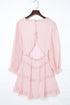 Layered Ruffled Open Back Puff Sleeve Swiss Dot Mini Dress